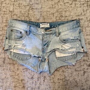 One Teaspoon Distressed Light Blue Denim Shorts